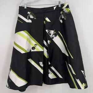 Lane Bryant Plus A-Line Pleated Midi Skirt Black White Green Abstract Floral 18